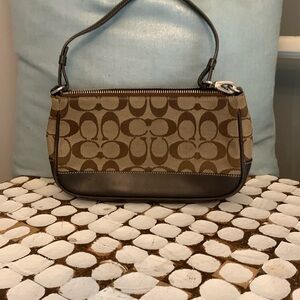 Used Coach Brown Shoulder Bag with Classic Monogram Pattern